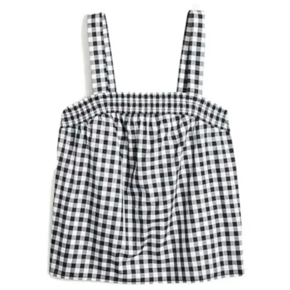 J.Crew NWT Pinup Rockabilly Square Neck Smocked Gingham Tank XXL Black White